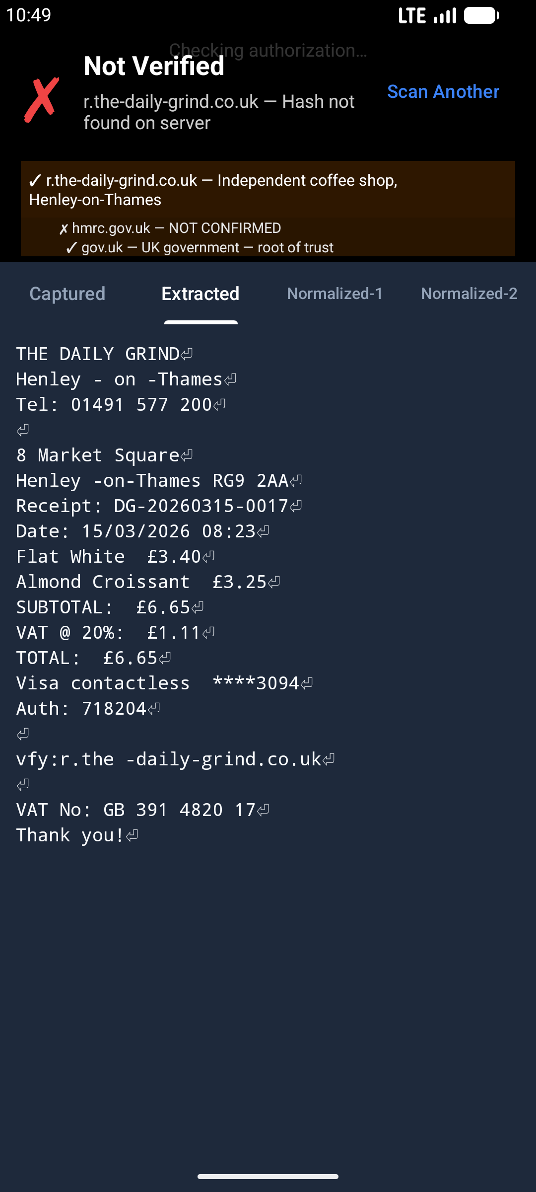 Android: OCR extracted text with stitched rows
