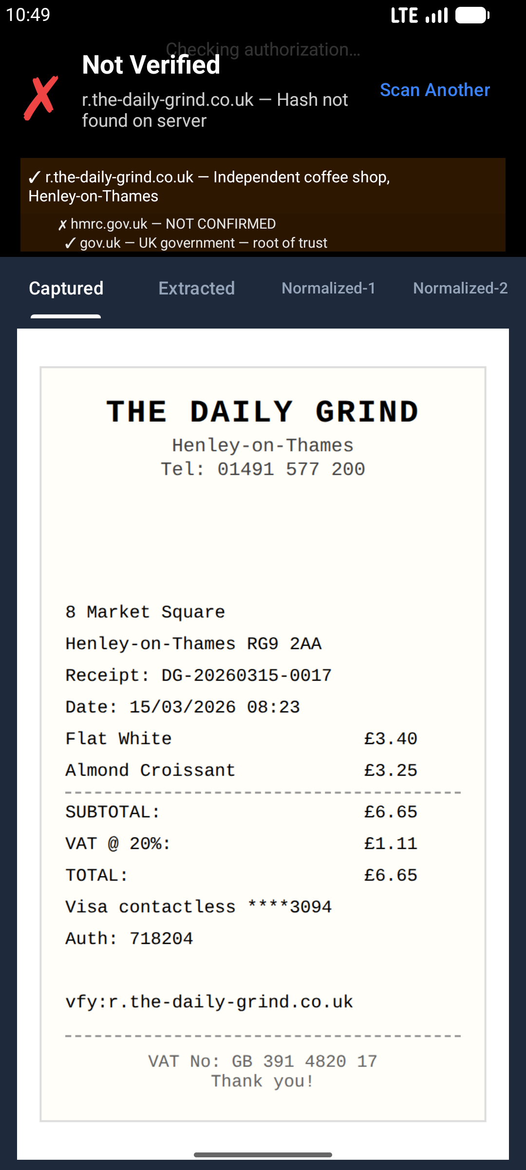 Android: coffee receipt result