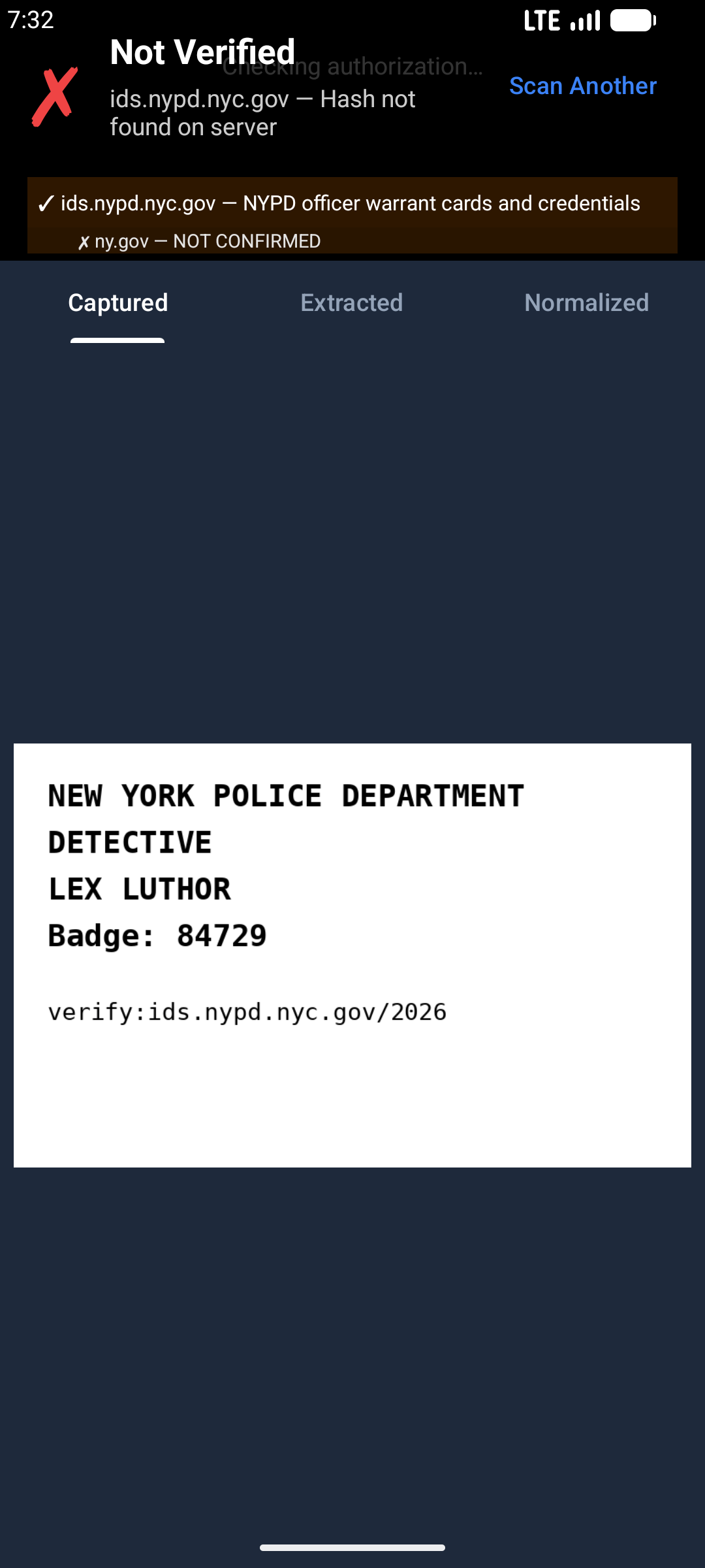 Android: captured fake ID