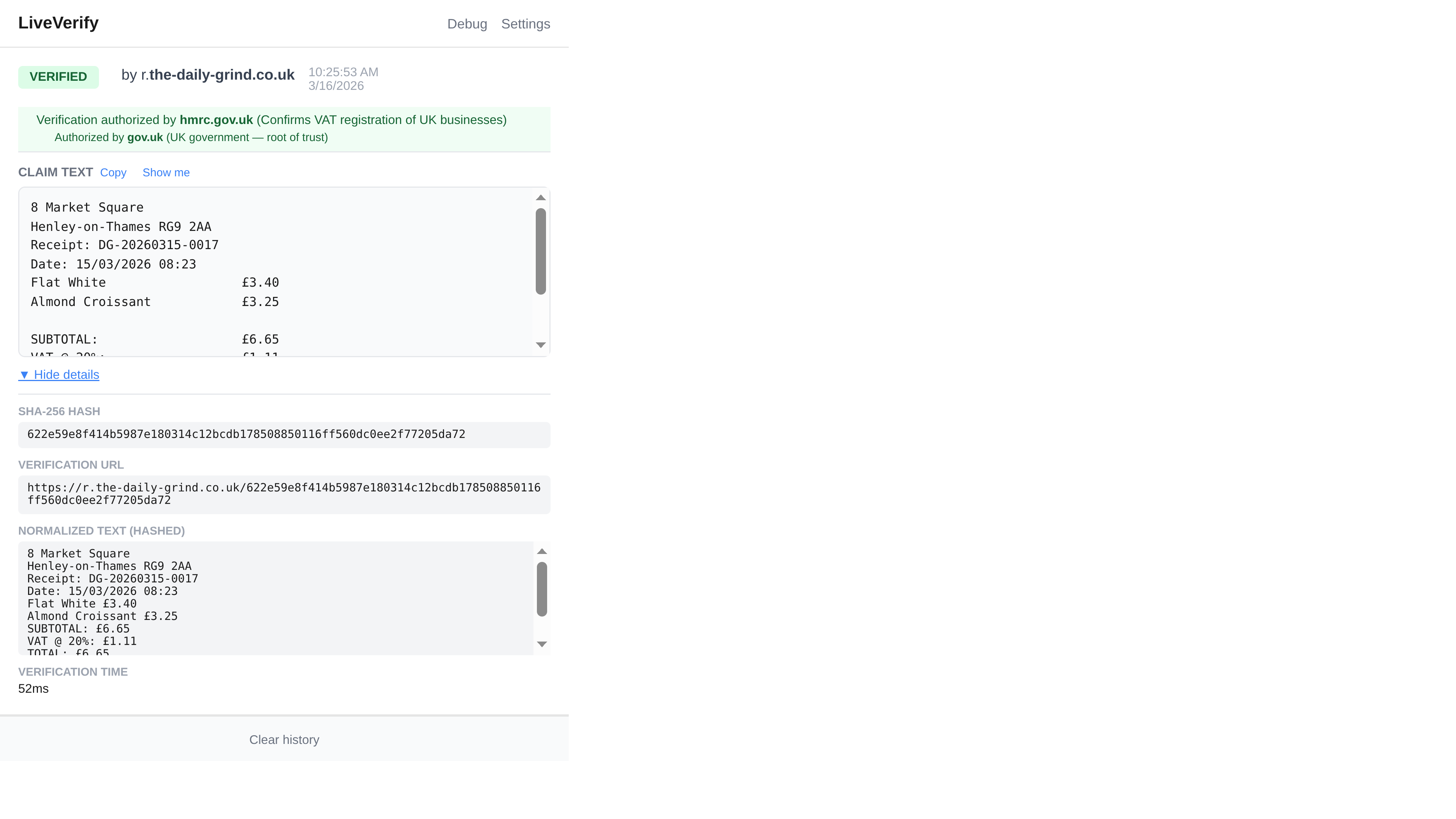 Extension popup with HMRC chain
