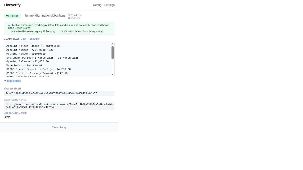 Extension popup with FDIC chain