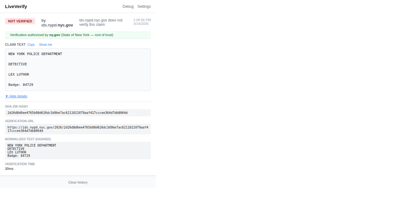 Extension popup showing failure