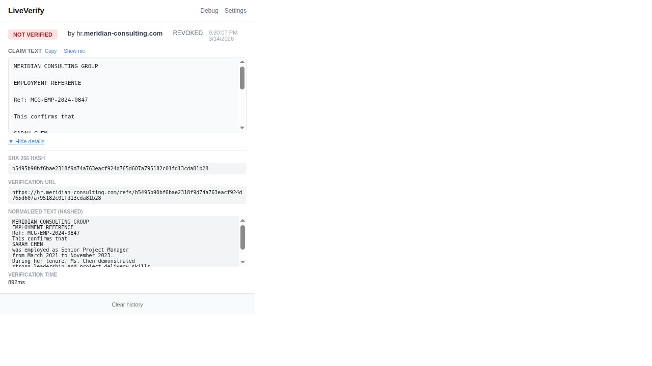 Extension popup showing revocation