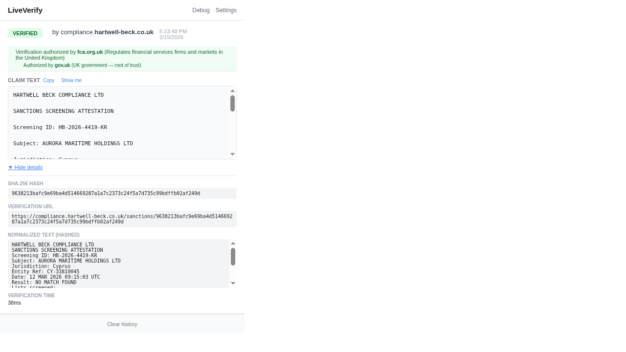 Extension popup with FCA chain