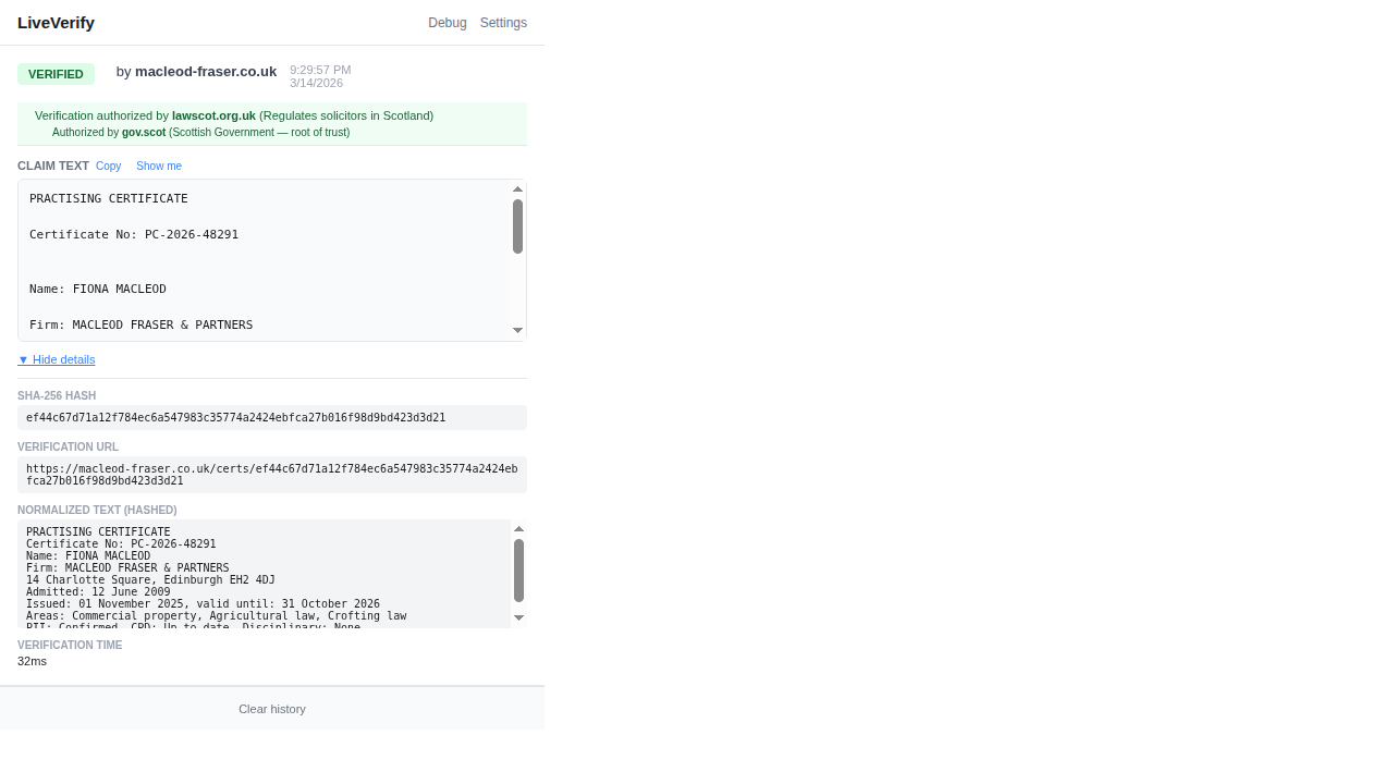 Extension popup with law society chain